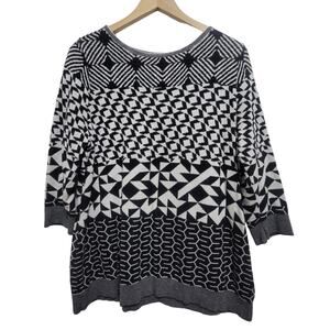Chicos Easy Wear Black White Geometric Abstract Artsy Funky Monochrome Mod Large
